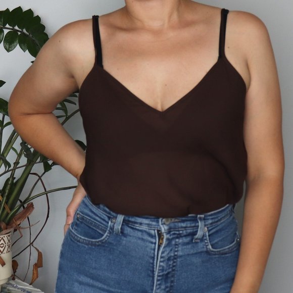 🌏 Lauren by Ralph Lauren / Brown Sheer Camisole Cami Top / Size 8 - Picture 1 of 5